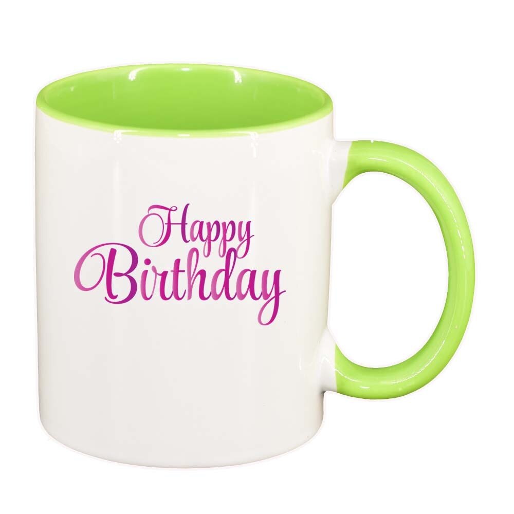 Cana Happy Birthday, interior verde deschis, 330ml, D389