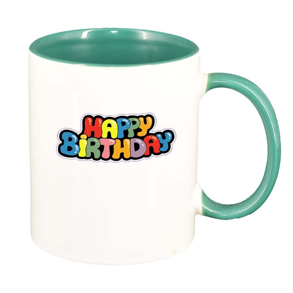 Cana Happy Birthday, interior verde, 330ml, D388