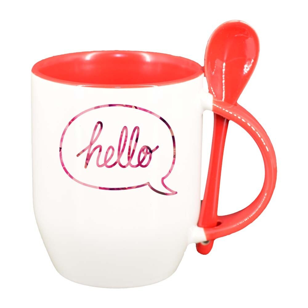 Cana Hello cu lingurita, interior rosu, 330ml, D390