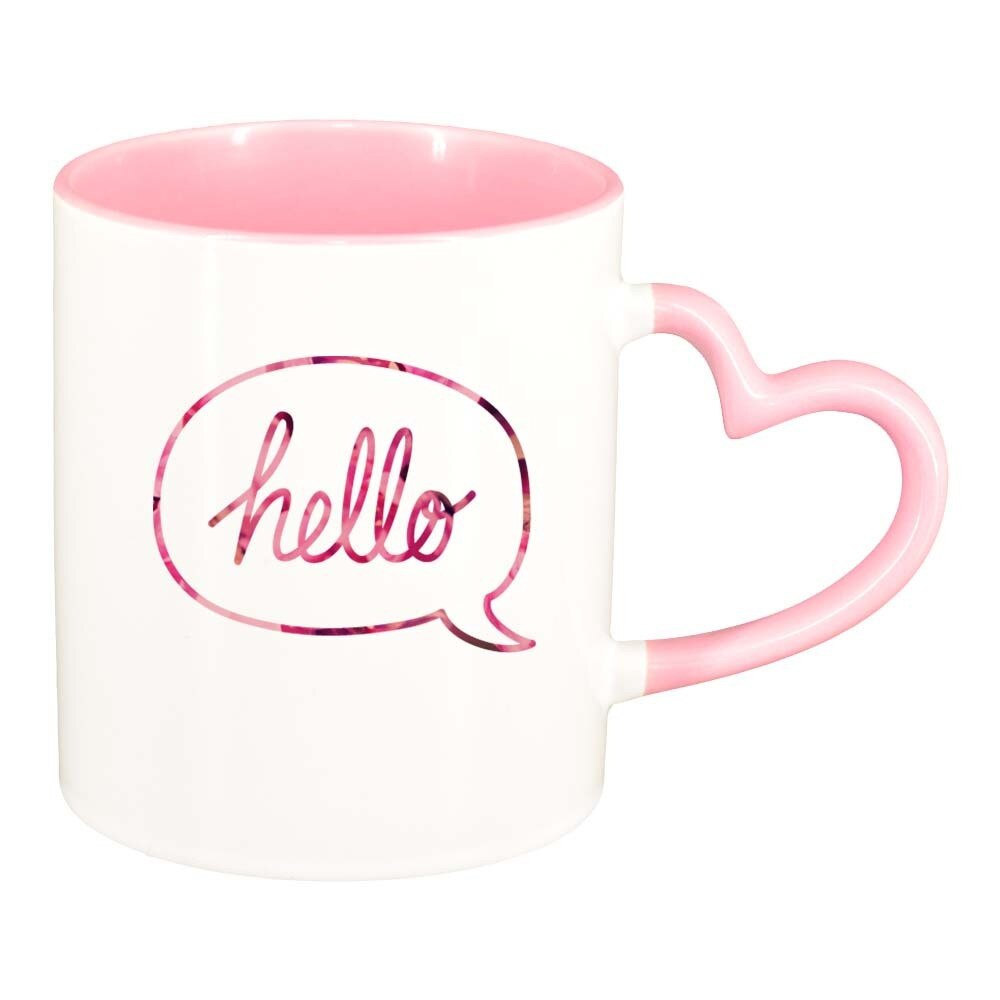 Cana Hello, interior roz, maner inima, 330ml, D390