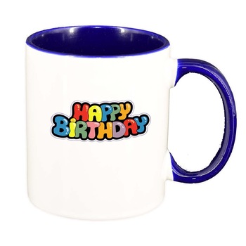 Cana Happy Birthday, interior albastru inchis, 330ml, D388 Cana Happy Birthday, interior albastru inchis, 330ml, D388