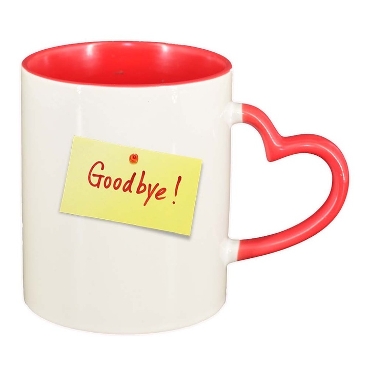 Cana Goodbye, interior rosu, maner inima, 330ml, D387