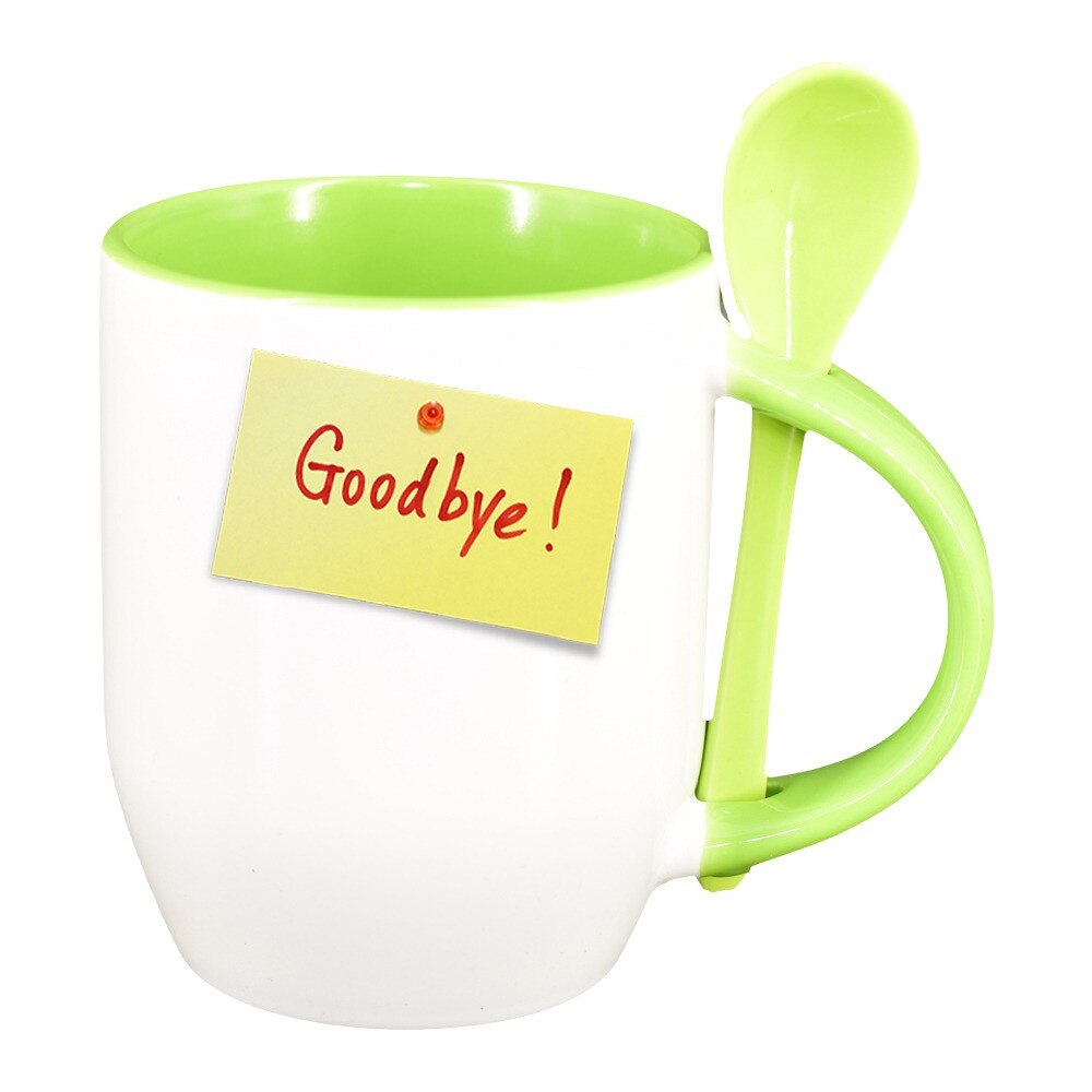 Cana Goodbye cu lingurita, interior verde deschis, 330ml, D387