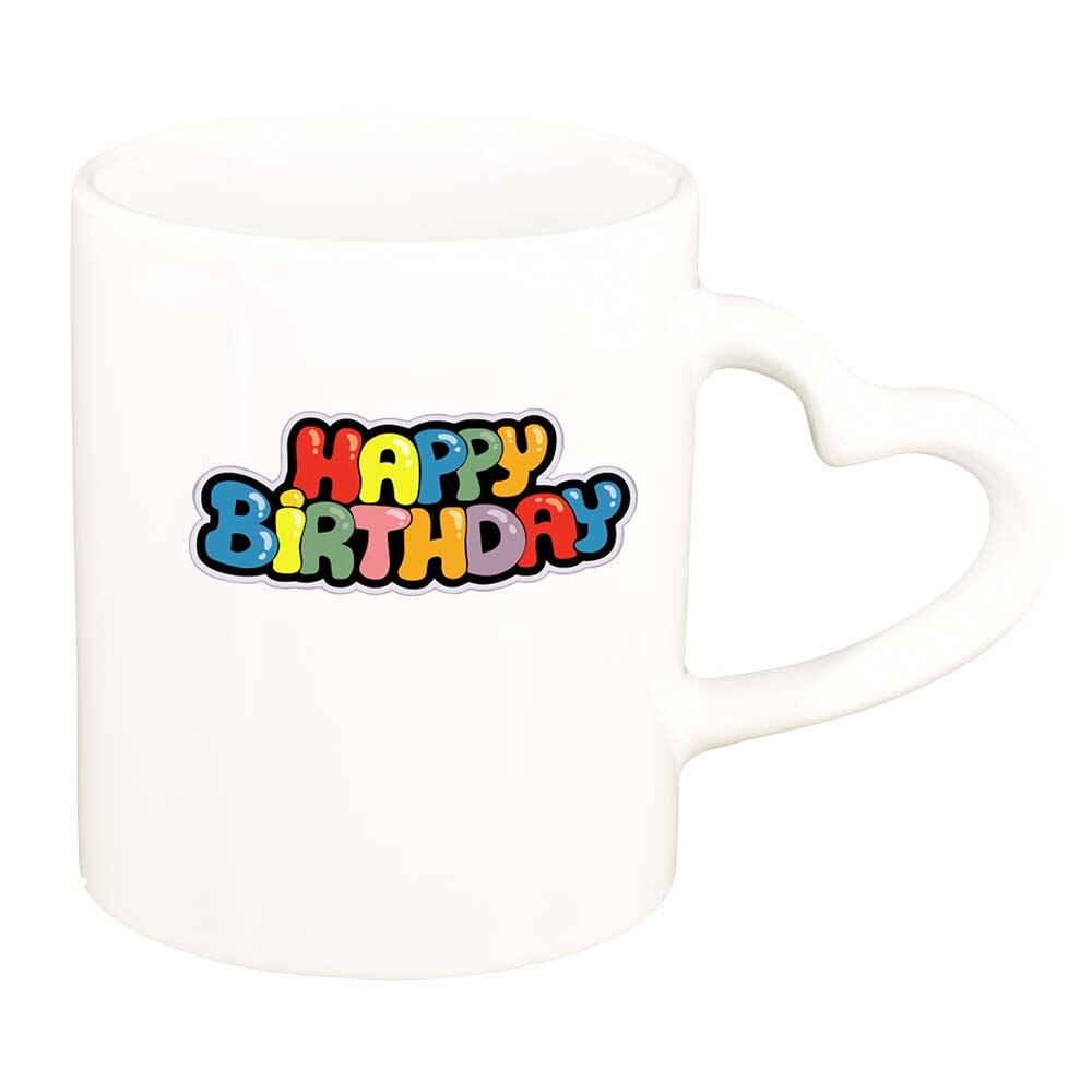 Cana Happy Birthday, alb, maner inima, 330ml, D388