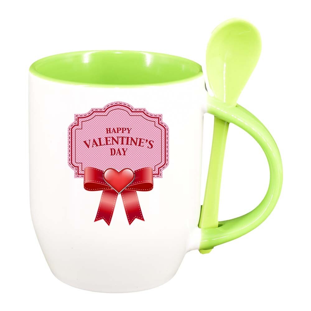 Cana Love cu lingurita, interior verde deschis, 330ml, D400