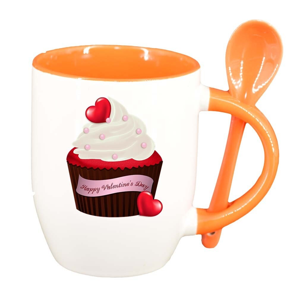 Cana Muffin cu lingurita, interior portocaliu, 330ml, D398