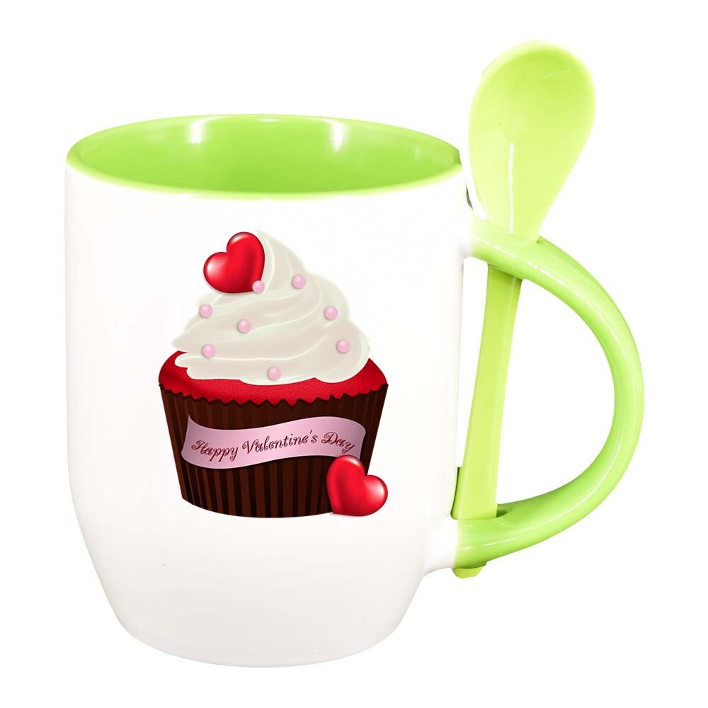 Cana Muffin cu lingurita, interior verde deschis, 330ml, D398