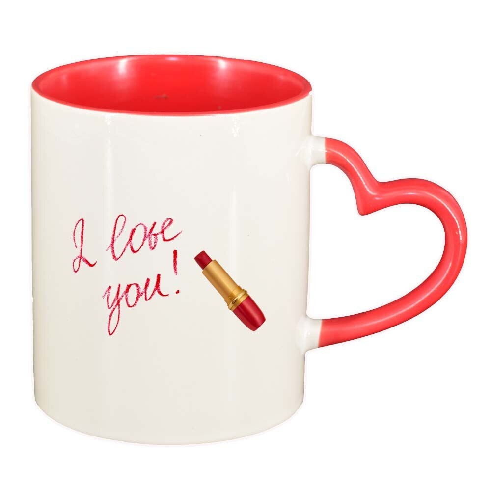 Cana Love, interior rosu, maner inima, 330ml, D394