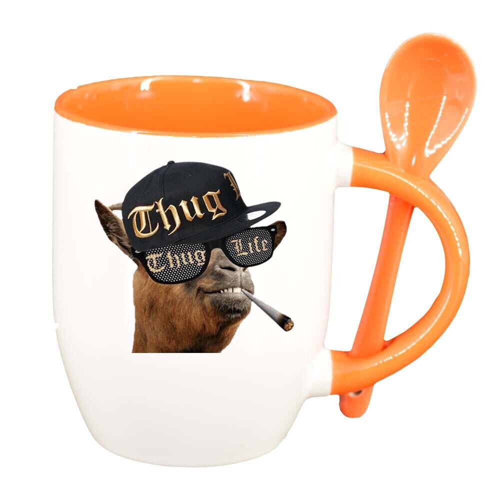 Cana Thug Life cu lingurita, interior portocaliu, 330ml, D395