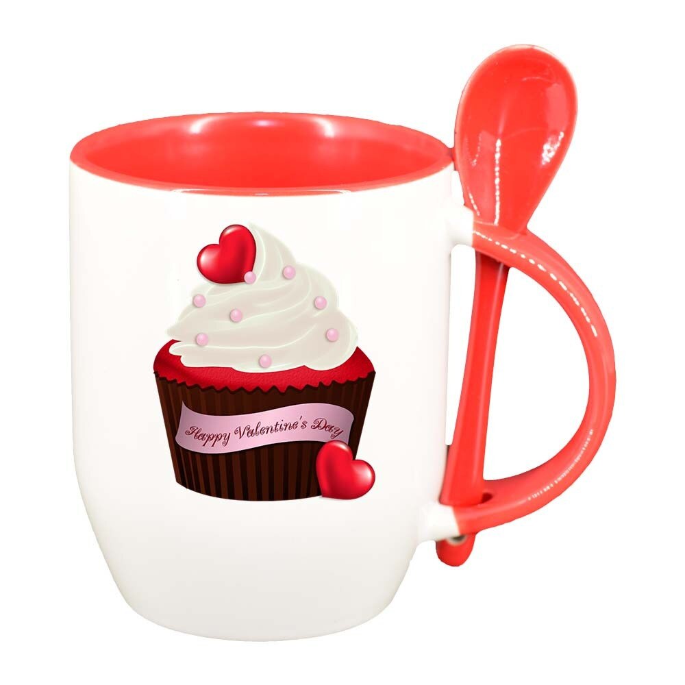 Cana Muffin cu lingurita, interior rosu, 330ml, D398