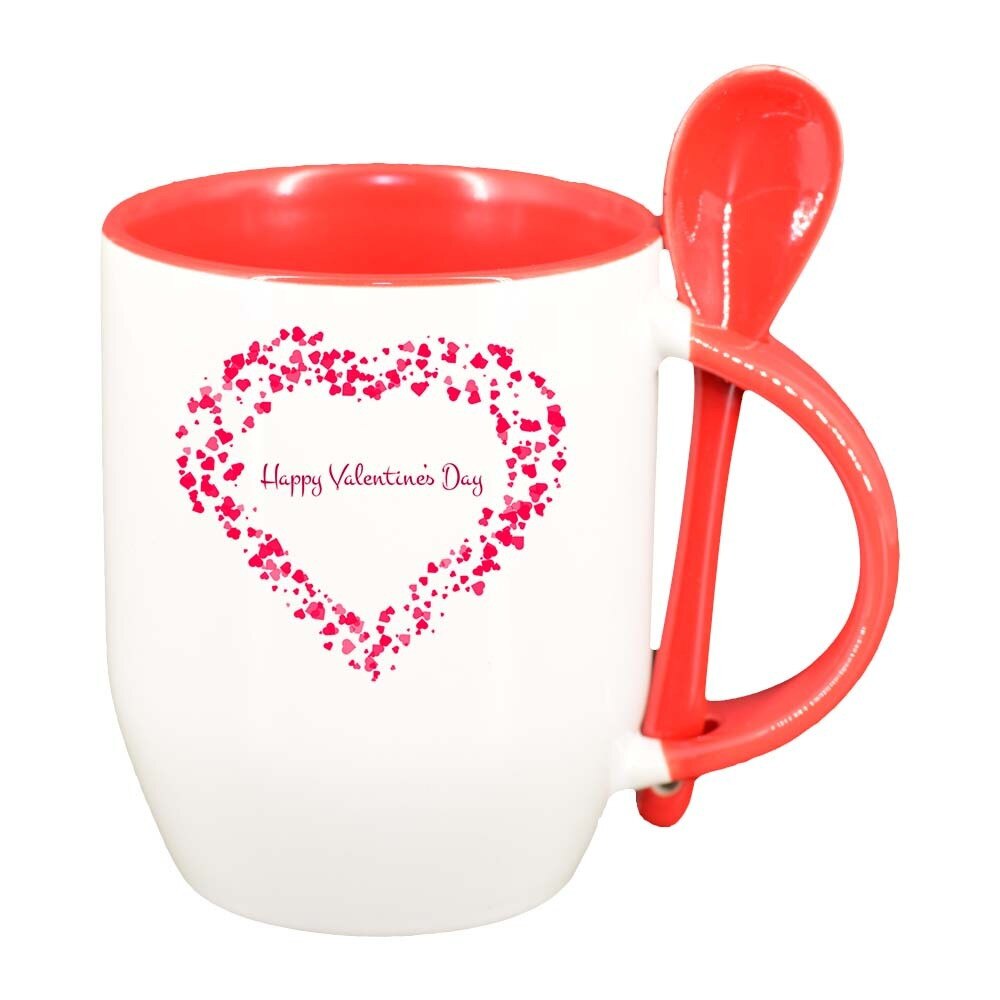 Cana Love cu lingurita, interior rosu, 330ml, D401
