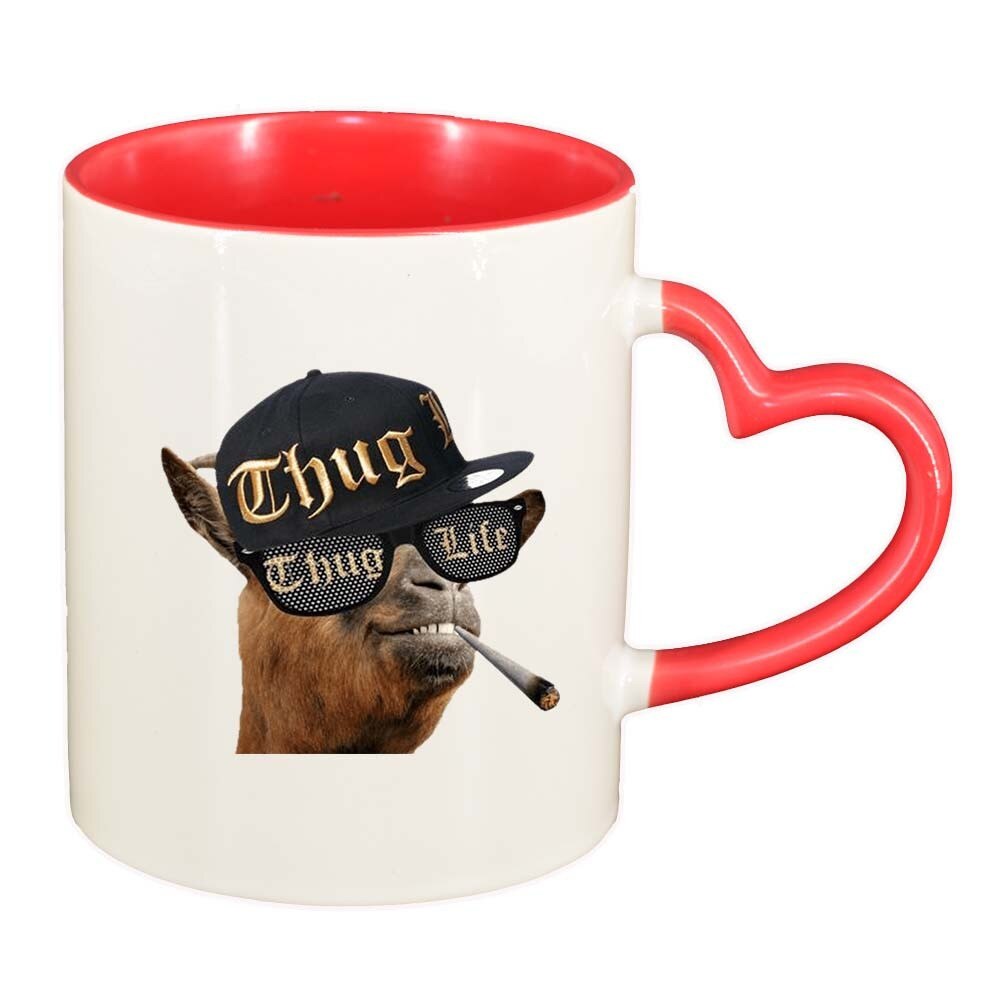 Cana Thug Life, interior rosu, maner inima, 330ml, D395