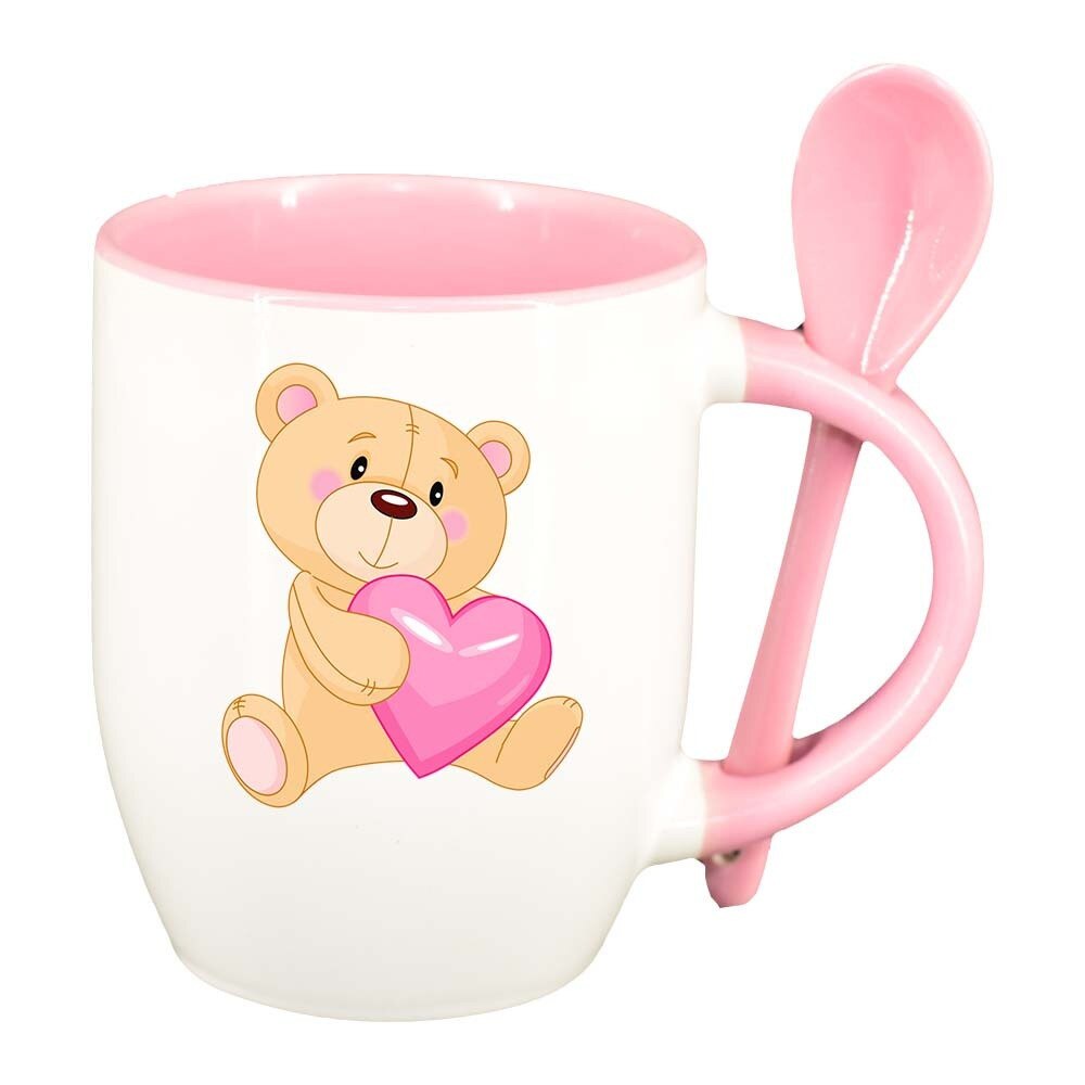 Cana Love cu lingurita, interior roz, 330ml, D404