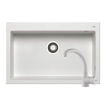 Set chiuveta Pyramis Istros + baterie Armonica, 1 cuva, 760x500mm, adancime cuva 200mm, pipa inalta, finisaj Pyragranite snow Set chiuveta Pyramis Istros + baterie Armonica, 1 cuva, 760x500mm, adancime cuva 200mm, pipa inalta, finisaj Pyragranite snow