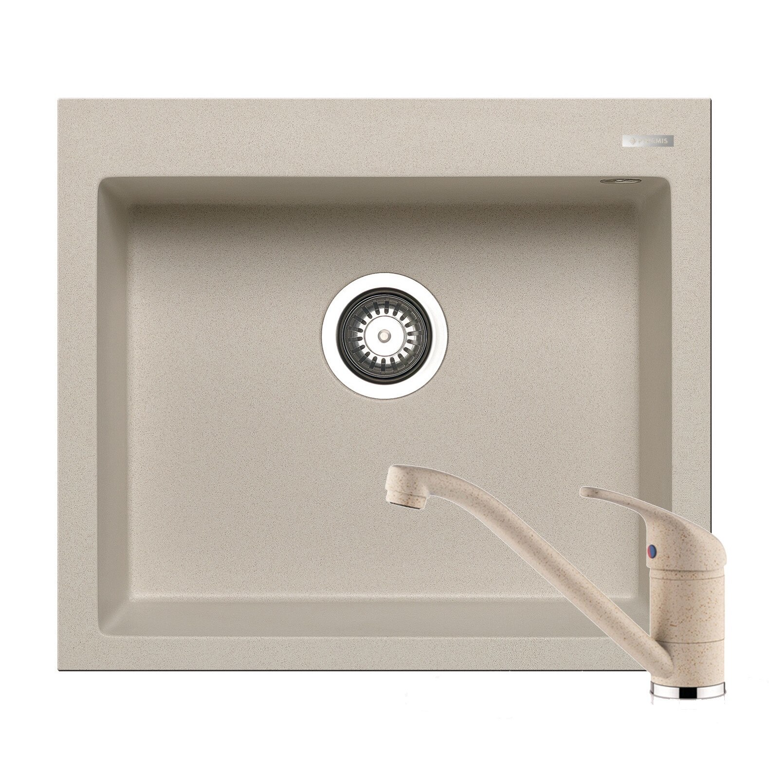 Set chiuveta Pyramis Istros + baterie Modo, 1 cuva, 570x500mm, adancime cuva 200mm, pipa lunga, finisaj Pyragranite beige