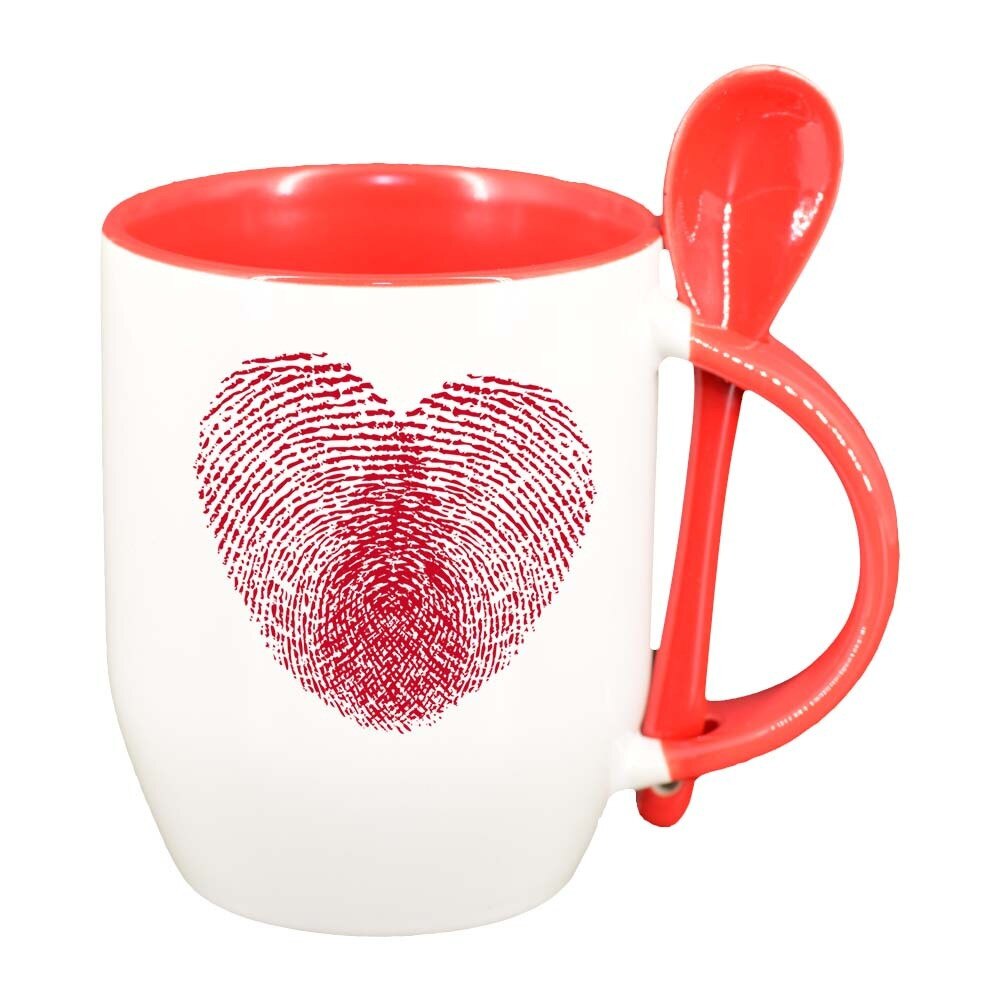 Cana Love cu lingurita, interior rosu, 330ml, D403