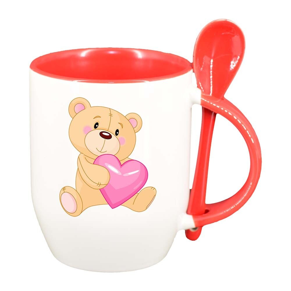 Cana Love cu lingurita, interior rosu, 330ml, D404