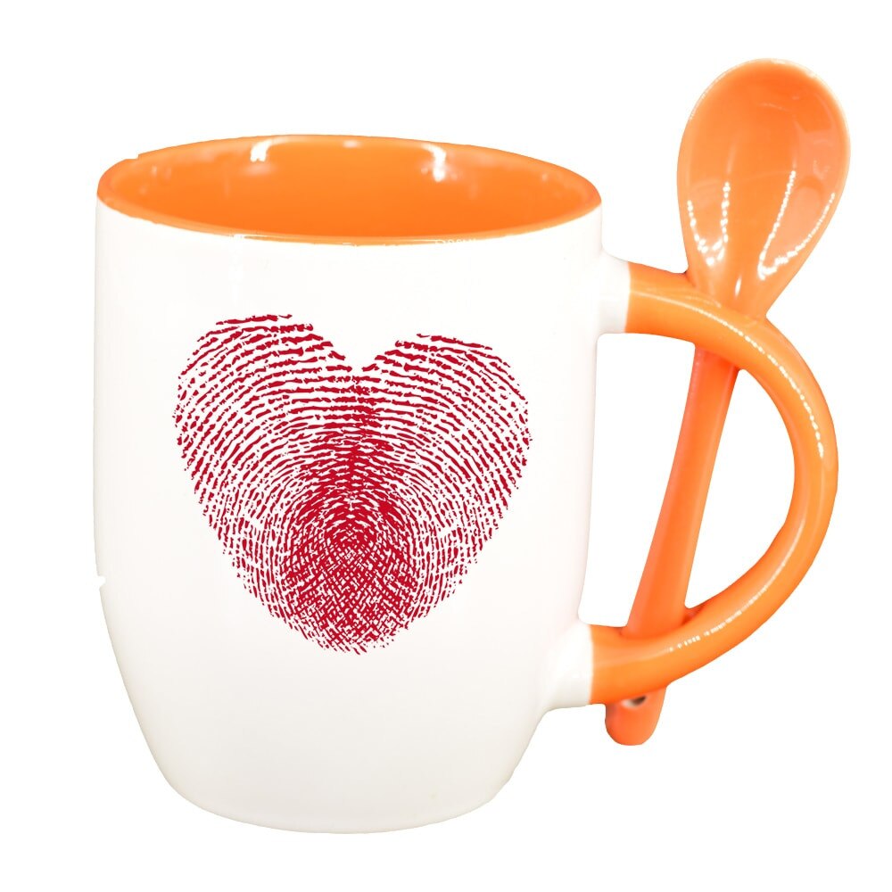 Cana Love cu lingurita, interior portocaliu, 330ml, D403