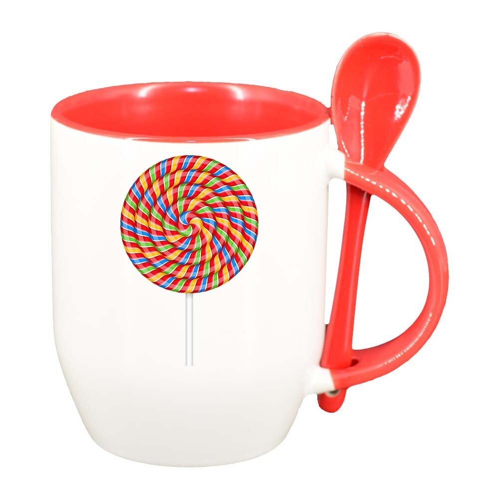 Cana Lollypop cu lingurita, interior rosu, 330ml, D409