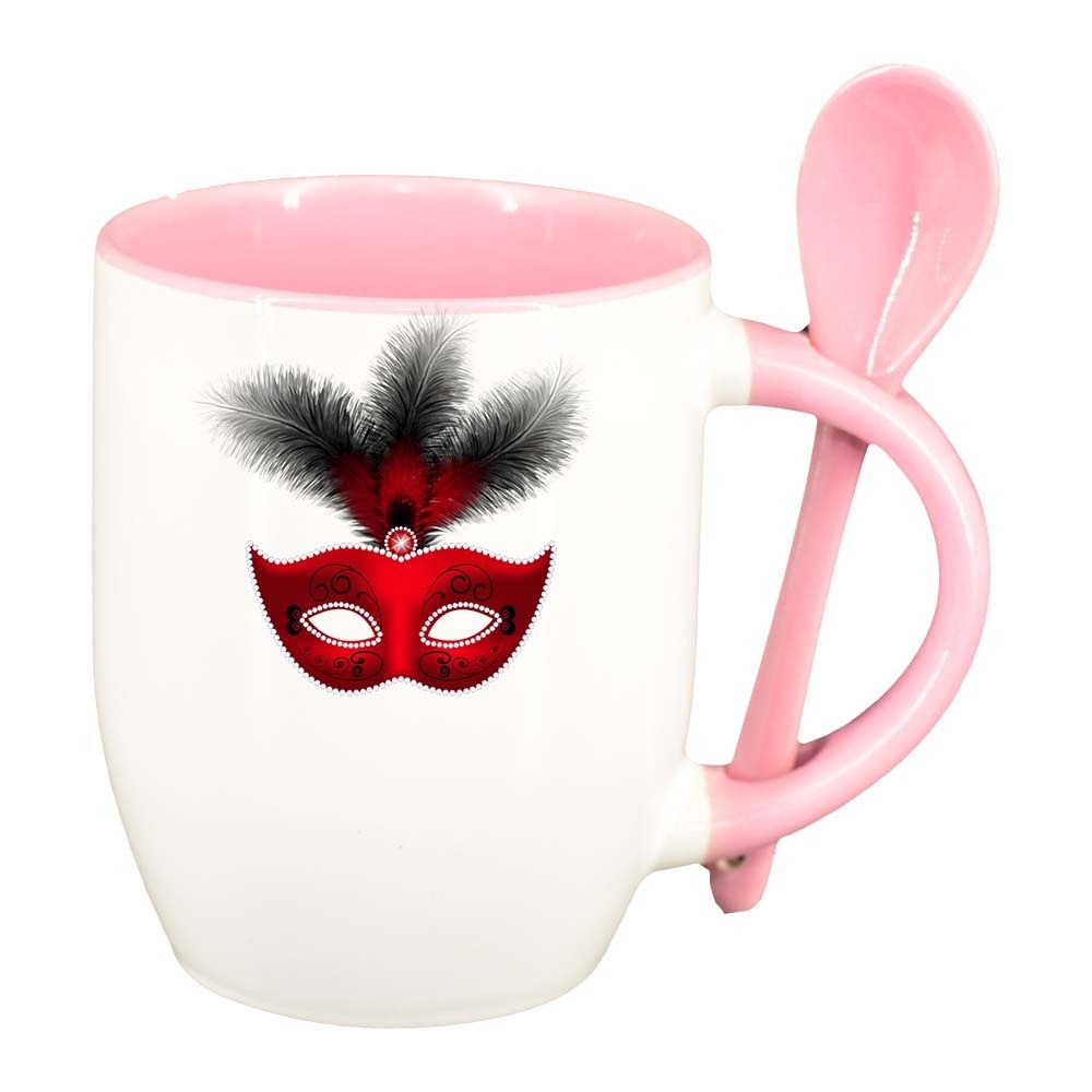 Cana Carnival cu lingurita, interior roz, 330ml, D406