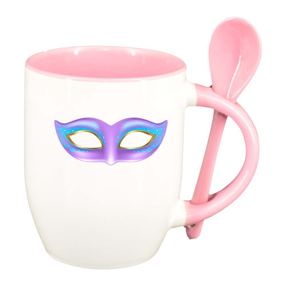 Cana Carnival cu lingurita, interior roz, 330ml, D405