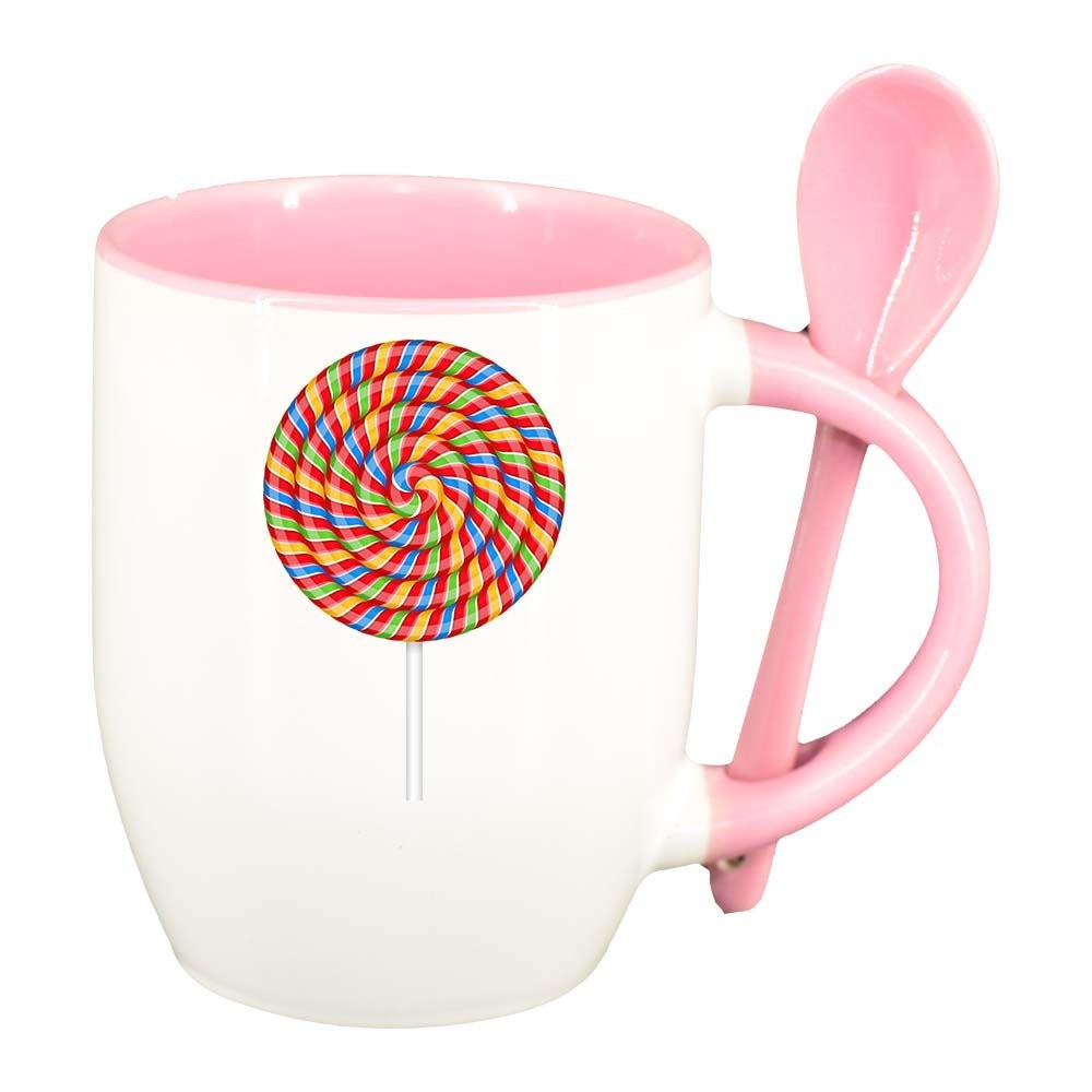 Cana Lollypop cu lingurita, interior roz, 330ml, D409