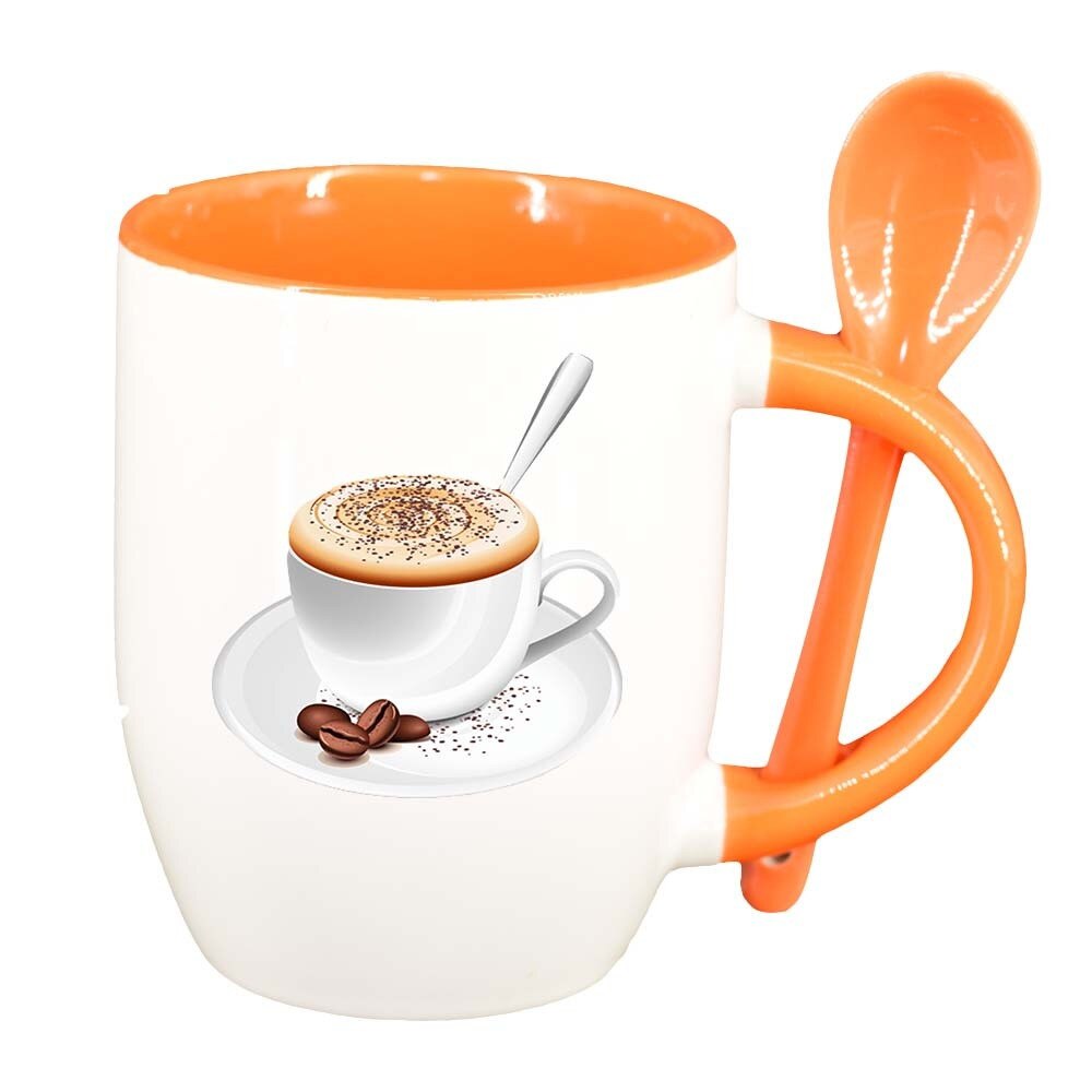 Cana Coffee cu lingurita, interior portocaliu, 330ml, D411