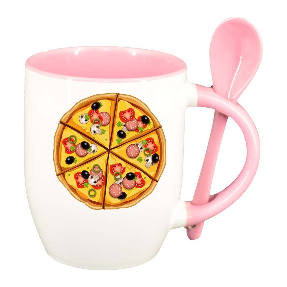 Cana Pizza cu lingurita, interior roz, 330ml, D410