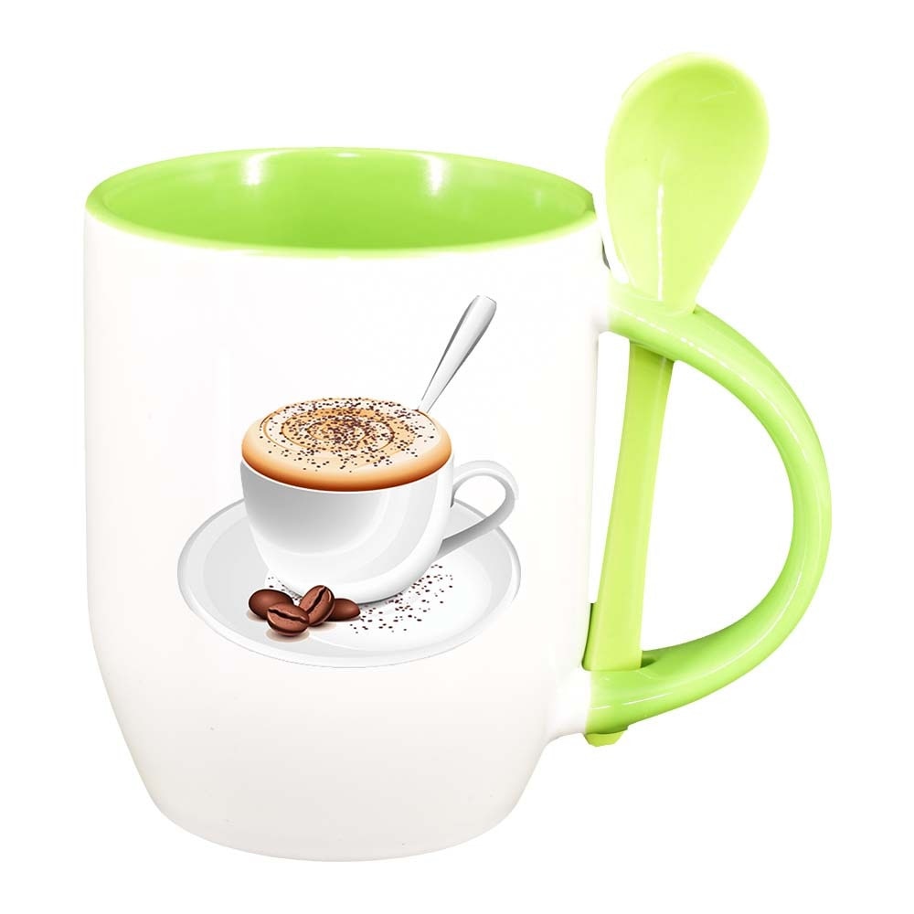 Cana Coffee cu lingurita, interior verde deschis, 330ml, D411