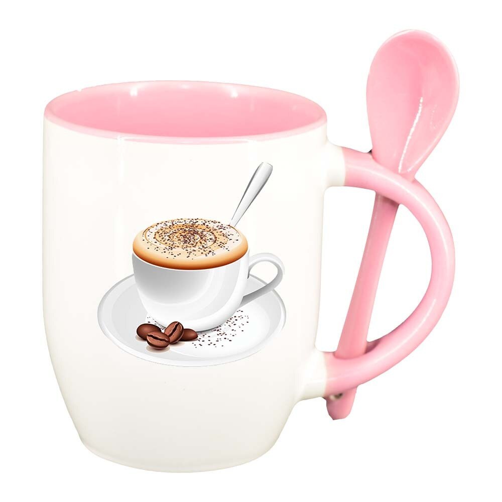 Cana Coffee cu lingurita, interior roz, 330ml, D411