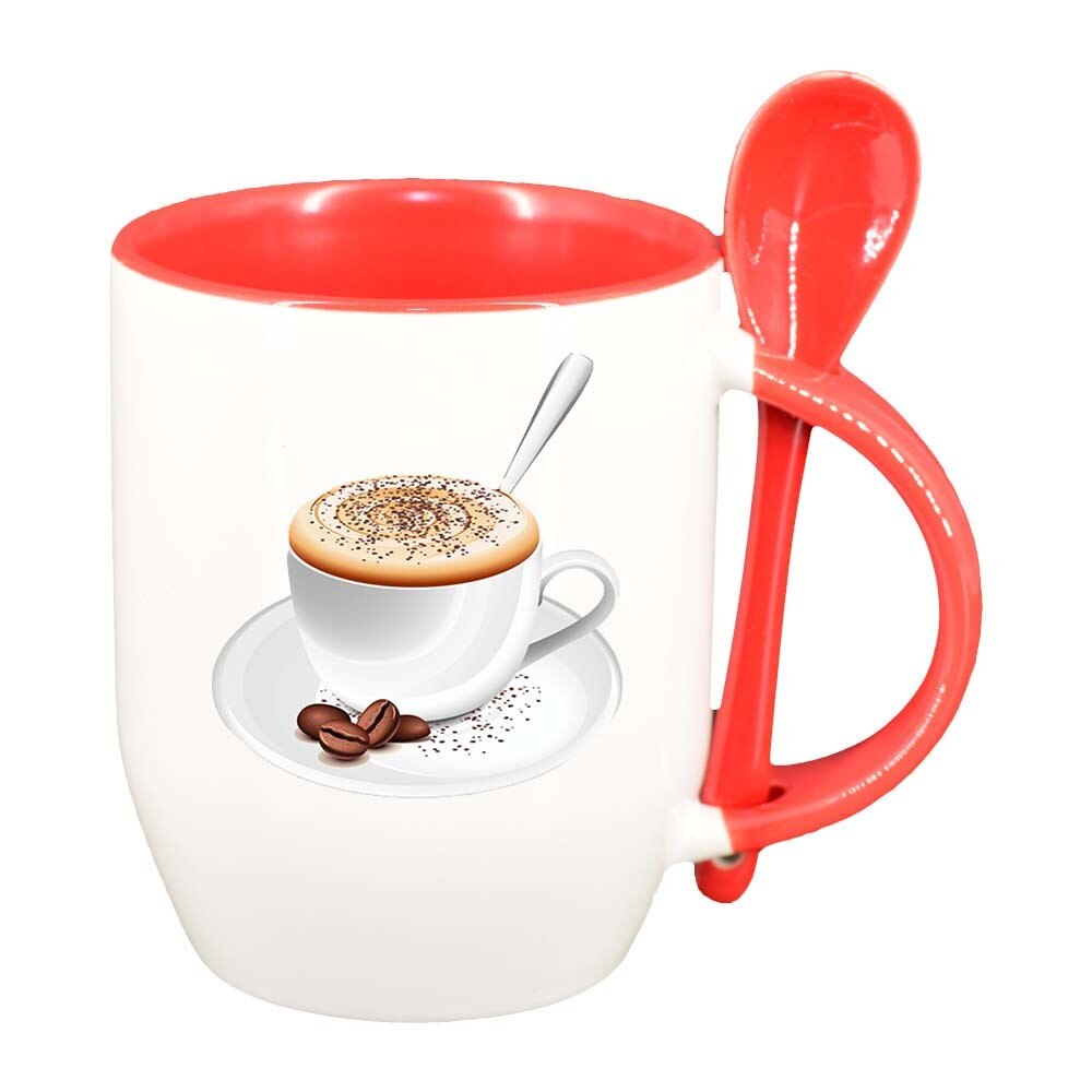 Cana Coffee cu lingurita, interior rosu, 330ml, D411