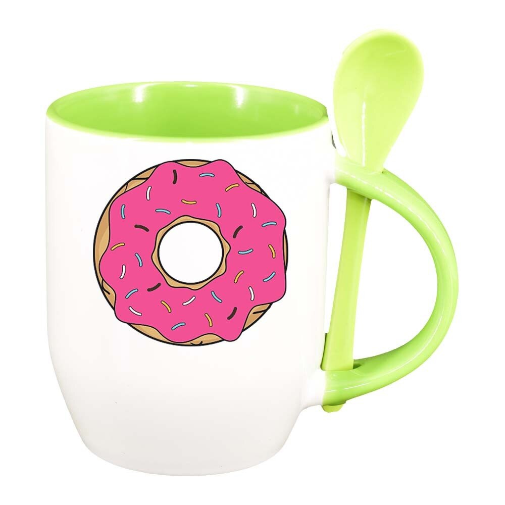 Cana Doughnut cu lingurita, interior verde deschis, 330ml, D415