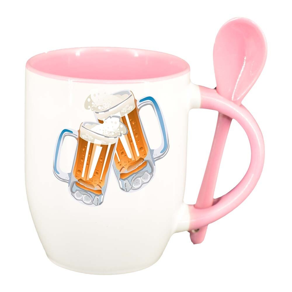 Cana Beer cu lingurita, interior roz, 330ml, D416