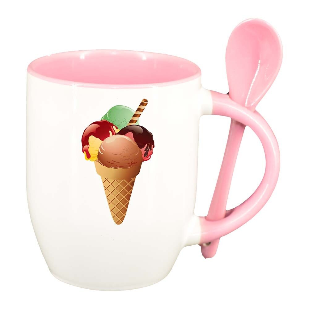 Cana Lollypop cu lingurita, interior roz, 330ml, D408