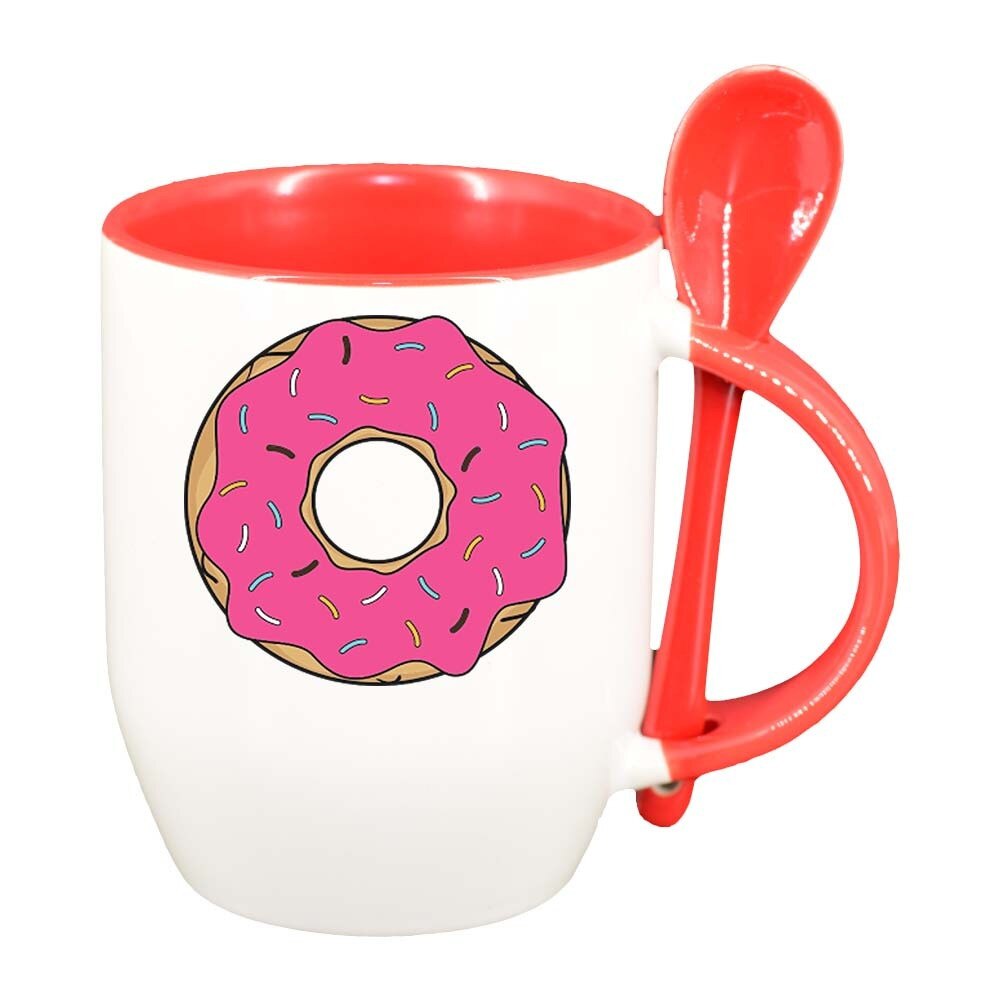 Cana Doughnut cu lingurita, interior rosu, 330ml, D415