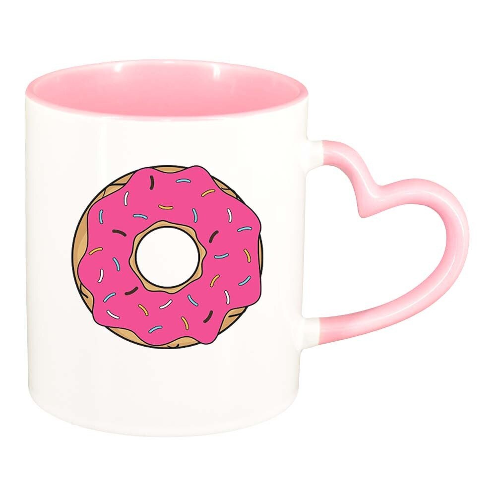 Cana Doughnut, interior roz, maner inima, 330ml, D415