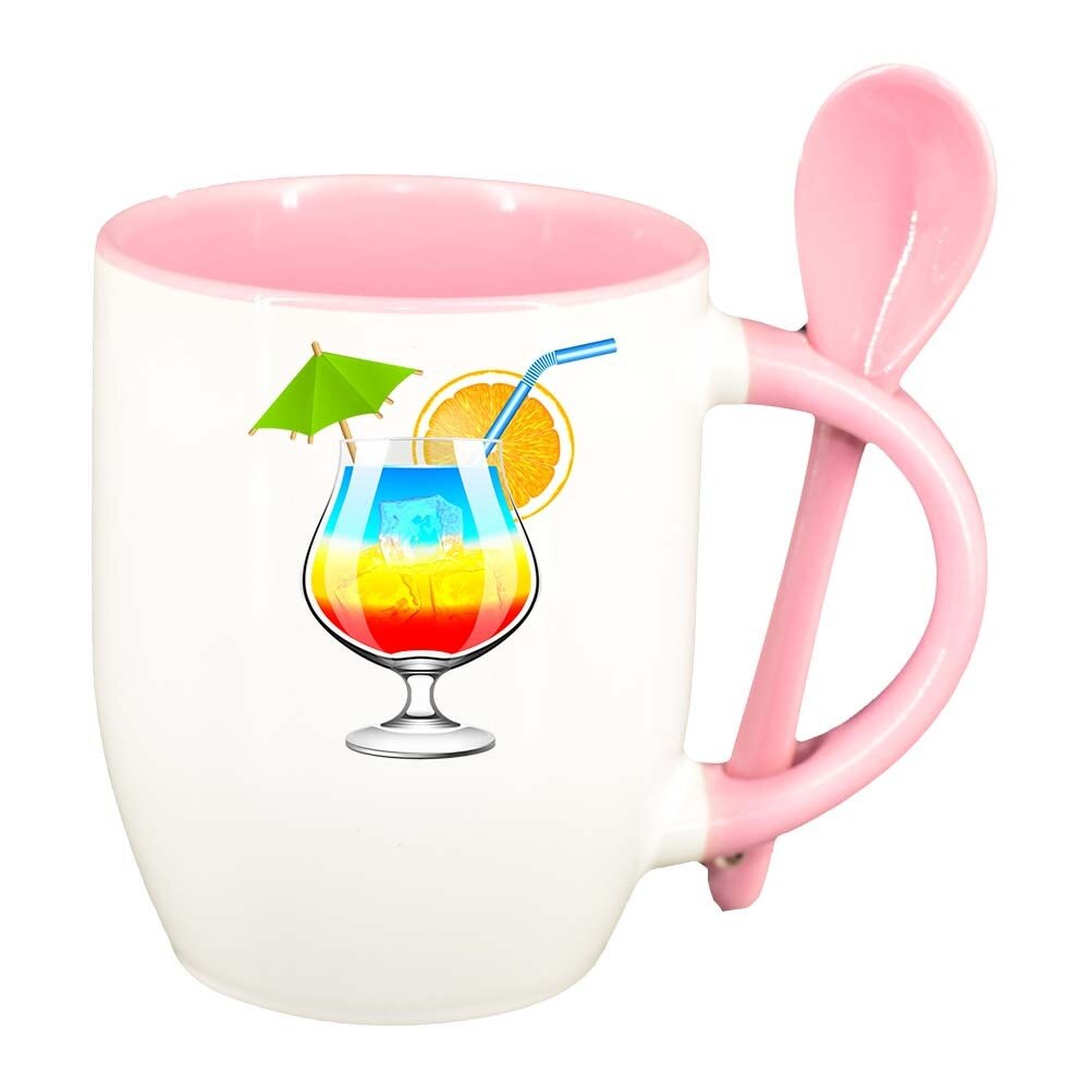 Cana Cocktail cu lingurita, interior roz, 330ml, D413