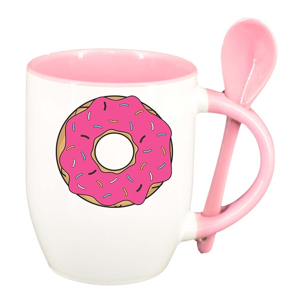 Cana Doughnut cu lingurita, interior roz, 330ml, D415