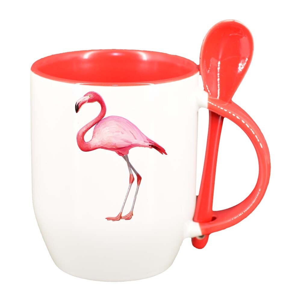 Cana Pelican cu lingurita, interior rosu, 330ml, D418