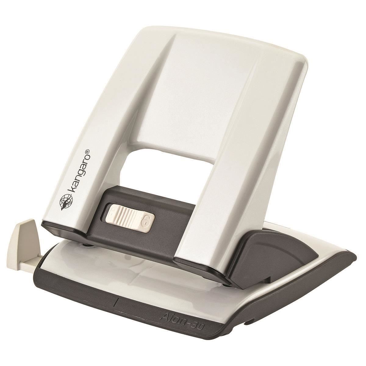 Perforator Kangaro Aion-30 din metal, 30 coli, alb metalizat