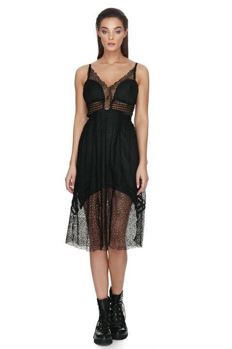 Rochie eleganta neagra din dantela Vero Milano, Negru, L