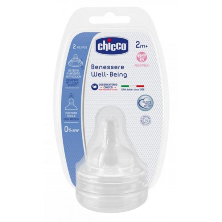 Tetina din silicon Chicco Physiologic Anticolici, cu debit reglabil, 2 luni +, 2 buc