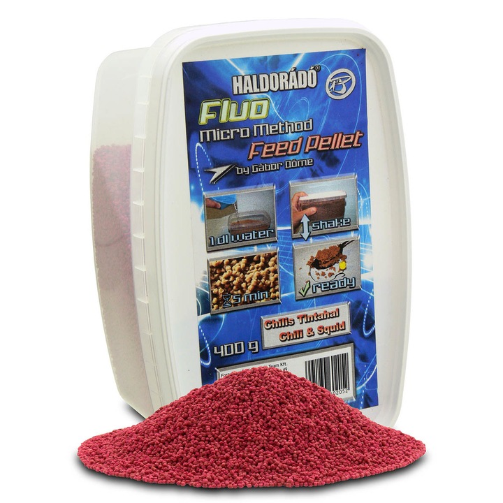 Pelete, Haldorado, Fluo Micro Method Feed Pellet - Chili & Squid 400 g