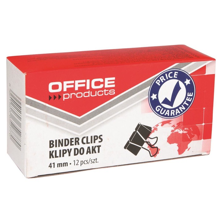 Fém klipsz OFFICE Termékek, 41 mm, 12 db, fekete