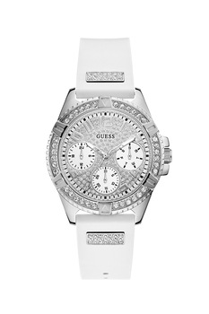 Guess, Ceas cu functii multiple, decorat cu cristale, Alb Guess, Ceas cu functii multiple, decorat cu cristale, Alb