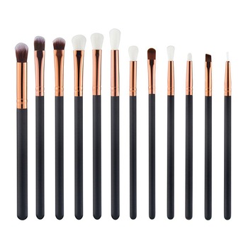 TimeTrade, Set pensule pentru machiajul ochilor, 12 articole, Par sintetic, Negru/Rose gold TimeTrade, Set pensule pentru machiajul ochilor, 12 articole, Par sintetic, Negru/Rose gold