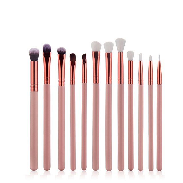 TimeTrade, Set pensule pentru machiaj, 12 articole, Par sintetic, Roz/Rose gold