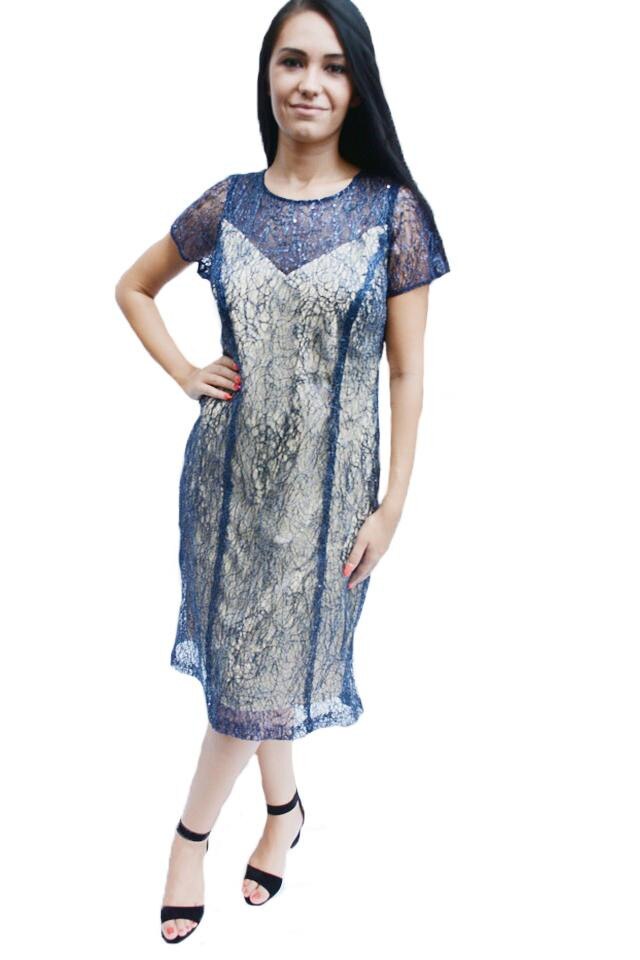 Rochie eleganta de zi,D&J Exclusive, Bleumarin-bej