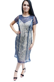 Rochie eleganta de zi,D&J Exclusive, Bleumarin-bej Rochie eleganta de zi,D&J Exclusive, Bleumarin-bej