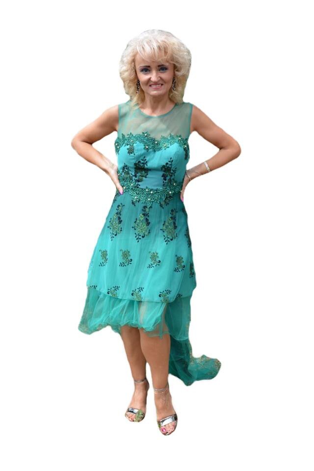 Rochie verde de seara, model din tul cu aplicatii de strasuri, D&J Exclusive, Verde